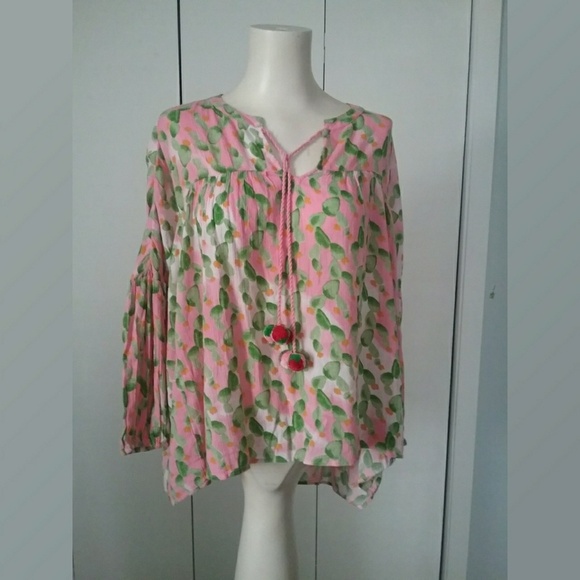 crown & ivy Tops - Crown & Ivy Pink and Green Watercolor Print Top